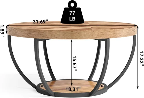 Miniatura 3 de LITTLE TREE Mesa de Centro Redonda, Mesa de Centro Circular de 32" para Sala de Estar, Mesa Central de Acento de Madera de 2 Niveles con Grano