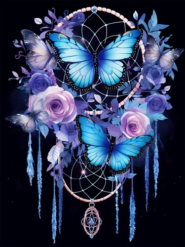 croshom Kit de arte de diamantes 5D atrapasueños, kits de pintura de diamantes de mariposa para adultos principiantes, pintura de taladro redondo
