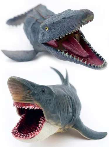 Miniatura 10 de Megatooth - Juguete de tiburón con mandíbulas que se abren el Megalodon de 11 pulgadas, figura de acción realista de animales marinos, ideal