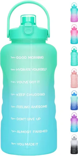 Miniatura 14 de Botella de agua de un galón con popote, 128 onzas (3.8 L), libre de BPA - Innovadora botella deportiva con tapa 2 en 1 con recordatorios Jacaranda