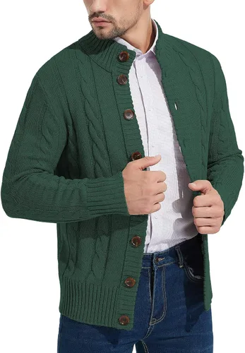 Miniatura 3 de NITAGUT - Suéter de punto para hombre de manga larga con cuello de pie y botones