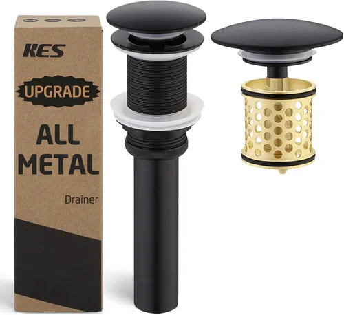 KES Drenaje desplegable sin desbordamiento con colador desmontable para fregadero de baño, color negro mate, S2018D-BK