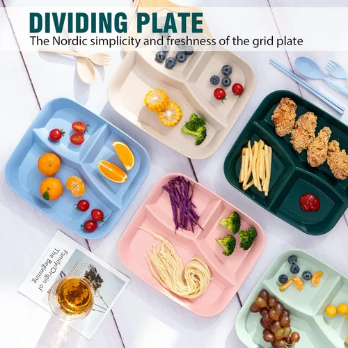 Miniatura 4 de Platos divididos irrompibles de 10 pulgadas, 5 piezas, platos reutilizables de paja de trigo para niños, aptos para microondas y lavavajillas