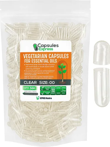 Miniatura 15 de XPRS Nutra Cápsulas veganas vacías de tamaño 0 – 100 cápsulas vegetales transparentes para aceite esencial – Tapas de verduras vacías – El relleno