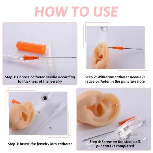 Miniatura 7 de 20G Agujas para piercing con catéter - 6 piezas de agujas para perforación, agujas huecas para catéter para oreja, nariz, ombligo, pezón, labio