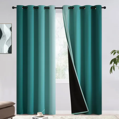 Miniatura 20 de COSVIYA - Cortinas 100% opacas y visillos con ombre, cortinas negras de 63 pulgadas de largo, 2 paneles, cortinas de oscurecimiento total