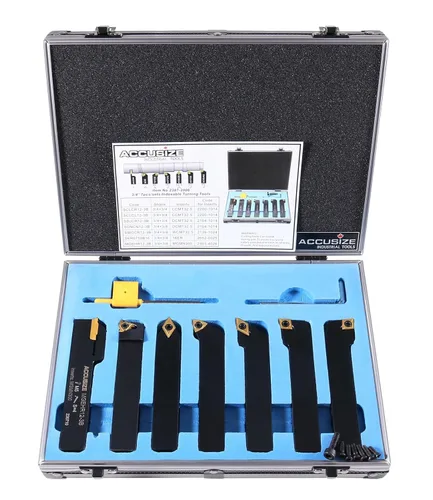 Accusize Industrial Tools Juego de herramientas de torneado de carburo indexable de 7 piezas de vástago de 3/4 pulgadas en caja ajustada, 2387-2006