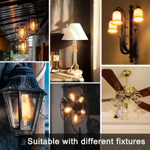 Miniatura 6 de TJOY Paquete de 4 bombillas LED Edison ámbar vintage, equivalente a 60 W, regulables, 8 W, 800 lúmenes, blanco suave de 2200 K, ST58, bombillas