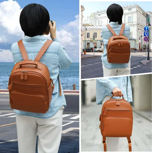 Miniatura 8 de Mochila pequeña para cámara, cuero PU clásico para DSLR, bolsa de cámara profesional para fotógrafos con compartimento para almohadilla/tableta