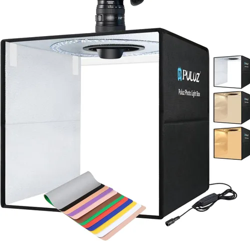 Miniatura 12 de PULUZ Caja de luz de estudio fotográfico de 10 x 10 pulgadas, caja de carpa de fotografía plegable portátil, pequeña caja de luz para tomas lightbox