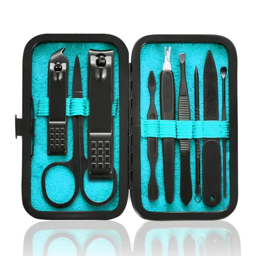 Miniatura 11 de HANTEKAS Juego de Manicura 9 en 1 de Acero Inoxidable, Cortaúñas Tijeras Kit de Herramientas de Pedicura - Kit de Aseo Portátil de Viaje para Azul