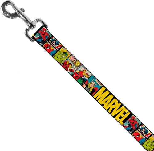 Miniatura 2 de Correa para perro Marvel Retro Comic Paneles Negro Amarillo 4 pies de largo 0.5 pulgadas de ancho