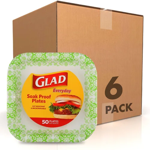 Miniatura 7 de Glad Platos cuadrados de papel desechables, patrón victoriano verde, fuertes, resistentes, a prueba de remojo y aptos para microondas para cena