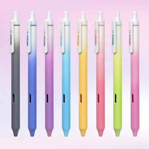 Miniatura 10 de WRITECH Bolígrafos de gel de punta fina: 0.5mm, 4 unidades, bolígrafo retráctil con clic, tinta negra, color estético degradado, cañón suave