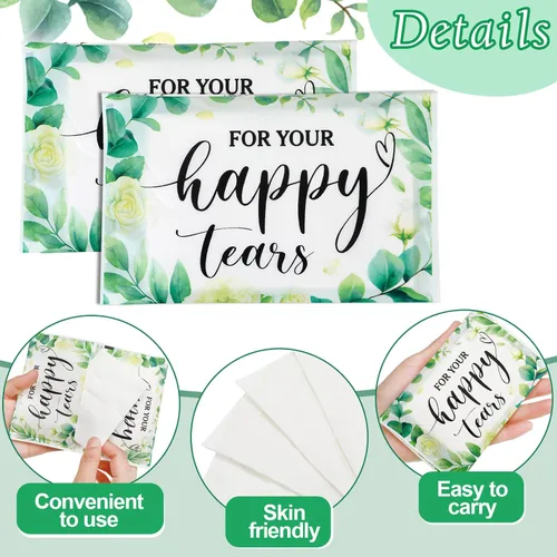 Miniatura 3 de Lincia Paquete de 100 pañuelos de papel de lágrimas felices para boda, 3 capas, pañuelos de boda para invitados, tamaño de viaje, papel facial a
