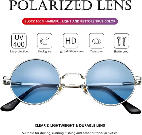 Miniatura 2 de PORADAY Circle Lennon - Gafas de sol polarizadas redondas retro, estilo hippie, gafas de sol de círculo pequeño