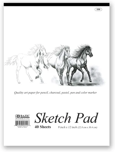 Miniatura 8 de BAZIC Products Bloc de bocetos de 40 hojas de 9 x 12 pulgadas, cuaderno de dibujo blanco, papel de bocetos, libro para colorear para artistas