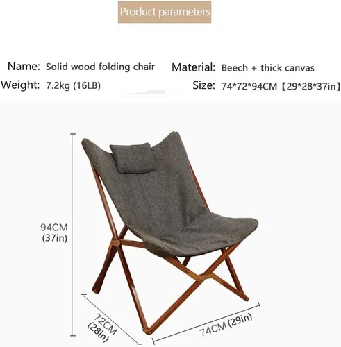 Miniatura 3 de Silla plegable de madera maciza para el almuerzo, silla reclinable portátil de haya con cómodo cojín (no es necesario instalar)
