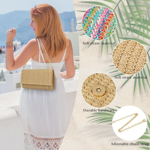 Miniatura 3 de Kseymeir Bolso de mano de paja para el hombro, bolso cruzado tipo sobre, bolso de rafia para verano, playa, viajes, moda 2026 Straw, Summer