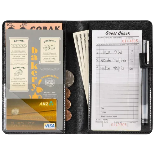 Miniatura 2 de CoBak - Libreta para meseros, organizador compacto con bolsillos transparentes y para dinero, portabolígrafo, se ajusta perfectamente al delantal