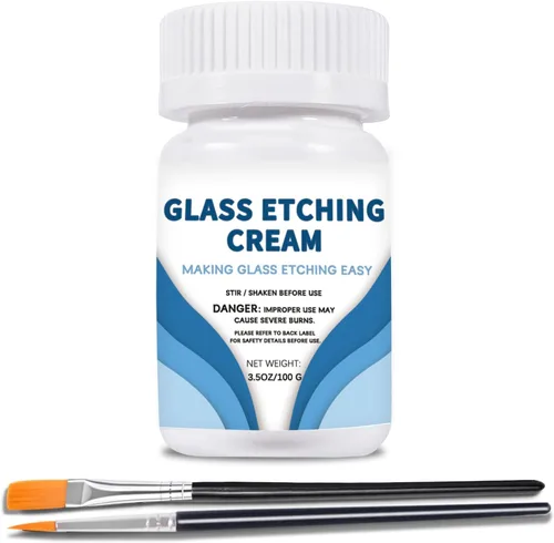 Miniatura 6 de Crema de grabado para vidrio de 10 onzas con 2 pinceles, kit de grabado de vidrio que crea patrones grabados permanentes, kit de inicio de grabado
