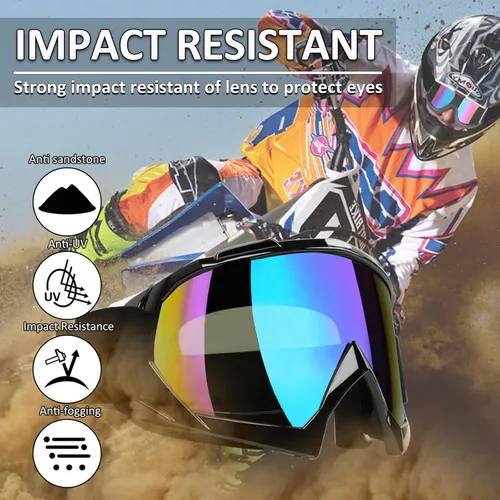 Miniatura 3 de Paquete de 2 gafas para motocicleta, ATV Dirt Bike Motocross, accesorios de equitación para hombres y mujeres, gafas de esquí con cuello