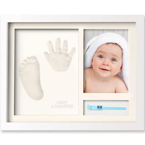 KeaBabies Kit de huella de bebé, kit de impresión de huellas de arcilla – Marco de fotos de recuerdo de mano y huella para recién nacidos, pulsera