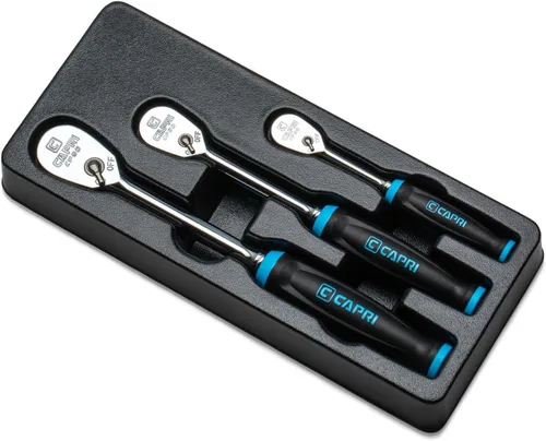 Miniatura 7 de Capri Tools Trinquetes, True 72 dientes, arco oscilante de 5 grados (juego de 3 piezas/perfil bajo de cabeza flexible), (Modelo: CP12000FX)
