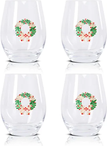 Miniatura 9 de Vipush Juego de Copas de Vino Navideñas de 4 - 18 Oz Vasos para Beber con Cristal Navideño sin Tallo Copas de Vino de Vacaciones Regalo Cristalería