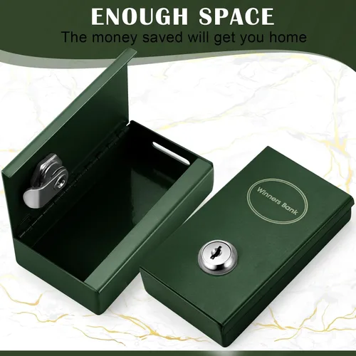 Miniatura 6 de Reallnaive 1 Paquete Caja de Metal para Apostadores Tamaño de Bolsillo Banco Ganador Caja de Dinero de Casino con 2 Llaves Caja Fuerte Portátil