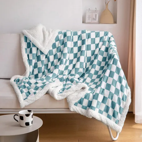Miniatura 16 de LOMAO - Manta de sherpa de forro polar con patrón a cuadros, suave y gruesa, lujosa, cálida y acogedora para sofá, cama o sillón, para todas