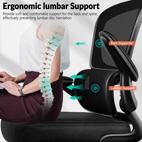Miniatura 3 de BESTFAIR Silla de oficina ergonómica, silla de escritorio de malla transpirable cómoda con soporte lumbar, silla de computadora, silla de escritorio