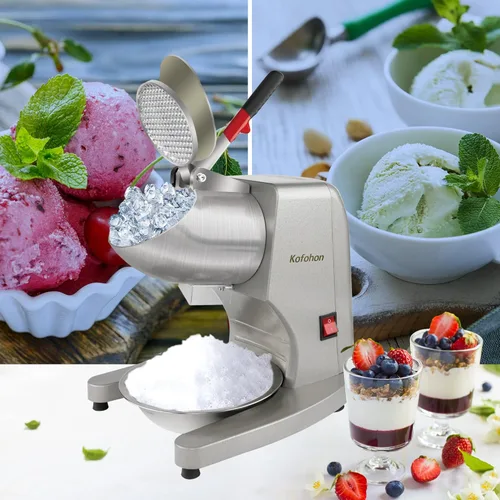 Miniatura 2 de Afeitadora de hielo eléctrica, máquina de hielo afeitada fuerte potente para uso doméstico y comercial, trituradora de hielo de acero con cuchillas