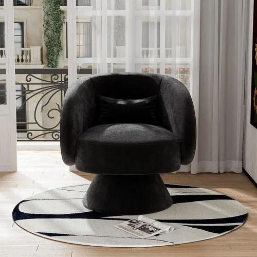 Miniatura 8 de Silla Giratoria de Barril, Sillas Giratorias de Acento Acolchadas Cuddle Tapizadas para Sala de Estar, Cómoda Silla Giratoria Redonda Pequeña Negra