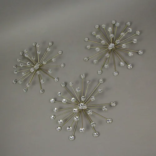 Miniatura 3 de Elico Ltd. Juego de 3 esculturas decorativas de pared de metal con diamantes de imitación glamorosos y detalles de cristal que añaden elegancia
