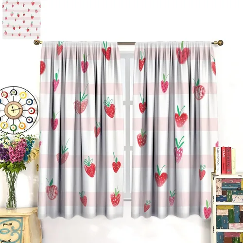 Miniatura 3 de Cortinas bohemias con diseño de fresas, bonitas cortinas bohemias con bolsillo para barra de fruta, tratamiento de ventana para cocina, sala