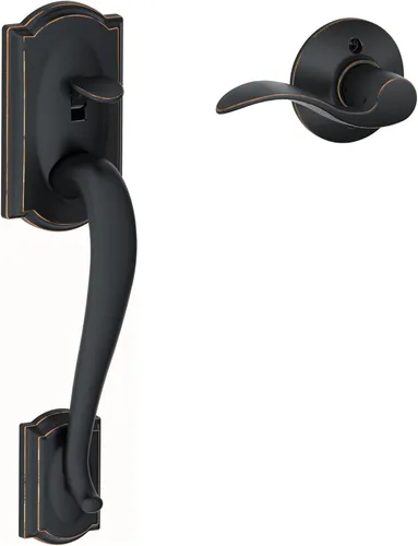 Miniatura 13 de SCHLAGE FE285 622 Acc CAM LH Juego de Manijas Mitad Inferior, Moldura Interior Camelot, Negro Mate