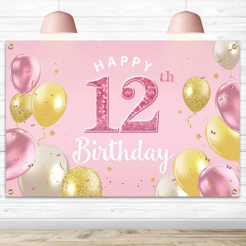 Miniatura 9 de Cartel de fondo de feliz 4º cumpleaños, suministros de decoración de fiesta de cumpleaños 4 para niñas, color rosa, 3.9 x 5.9 pies