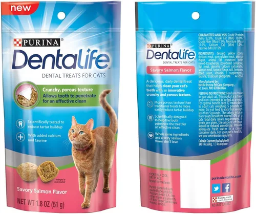 Miniatura 3 de Purina Dentalife - Paquete de golosinas dentales para gatos; salmón salado y pollo sabroso