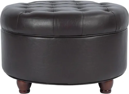 Miniatura 26 de HomePop Decoración del hogar Otomana redonda de terciopelo copetudo con botones Otomana con almacenamiento para sala de estar y dormitorio