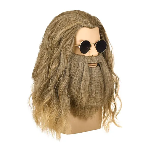 Miniatura 5 de Peluca de cosplay para hombres adultos con barba larga y rizada bigote para Halloween, fiesta de disfraces y cosplay