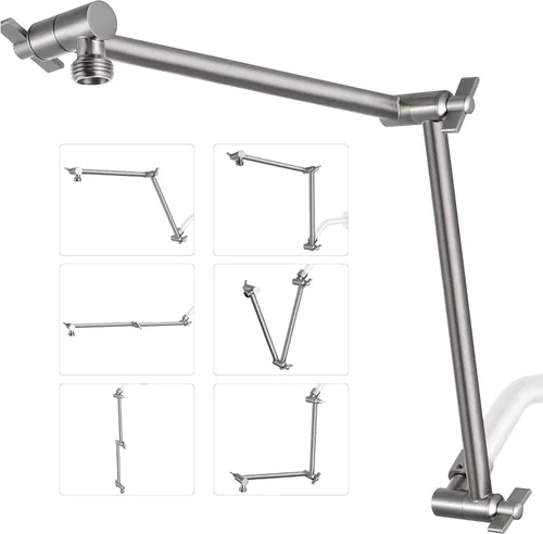 Miniatura 15 de G-Promise Brazo de extensión para cabezal de ducha de 16 pulgadas, extensor ajustable en altura y ángulo de latón macizo, eleva o baja la lluvia