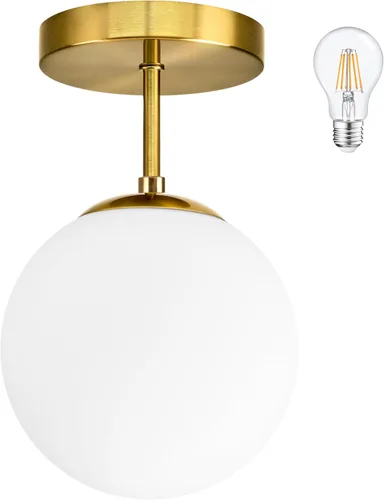 Lámpara de techo semiempotrada con globo dorado, moderna de mediados de siglo, lámpara de techo con globo para pasillo, sala de estar, cocina, Latón