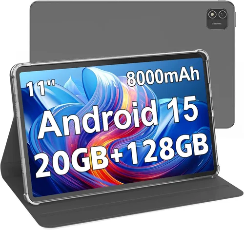Tablet Android 15, Tablet de 11 Pulgadas con 8000 mAh, Octa-Core, 20 GB RAM 128 GB ROM Expansión de 1 TB, 1920x1200, 5MP+8MP, WiFi 2.4G/5G, Soporte