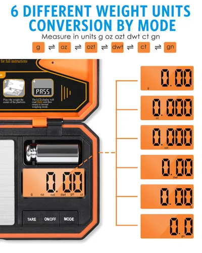 Miniatura 3 de AMIR Báscula digital de bolsillo, báscula de alta precisión de 17.64 oz x 0.00 oz con pantalla LCD, báscula digital de alimentos con función