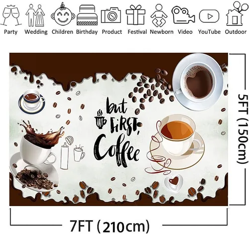 Miniatura 4 de Fondo de fotografía para cafetería, fondo marrón y blanco, decorativo, 7x5 pies, cabina de fotos, accesorios de decoración de sala de fotos