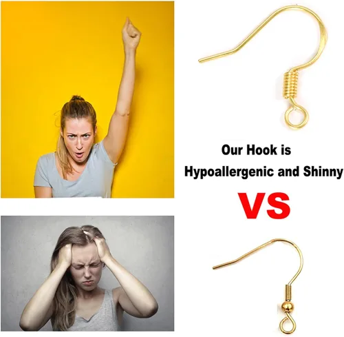 Miniatura 4 de Ganchos para aretes de oro 80 unidades/40 pares, alambres para aretes con gancho de pez, 240 piezas de accesorios de joyería hipoalergénicos con Oro
