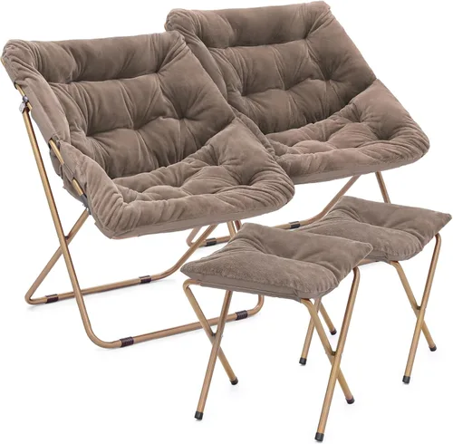 Miniatura 20 de Magshion Silla plegable de gran tamaño para adultos, silla de lectura con otomana, asiento circular esponjoso de piel sintética, cómoda silla