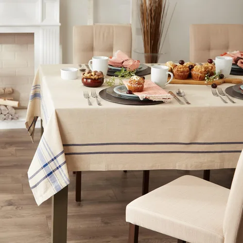 Miniatura 3 de DII - Mantel redondo para mesa de comedor, estilo rústico, colección de manteles con rayas estilo francés, 177.8 cm de diámetro, color gris Gris