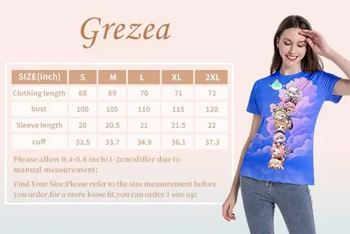 Miniatura 7 de Genshin Impact - Camiseta para mujer, camisetas de Hu Tao con manga corta para fanáticos unisex, patrones de impresión vivos y duraderos